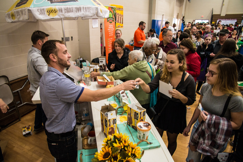 Exhibitors and attendees at Veg Food Fest