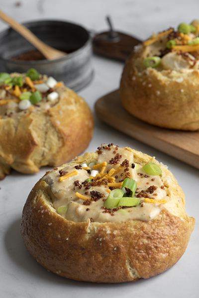 Potato Soup in bread bowls by Dustin Harder