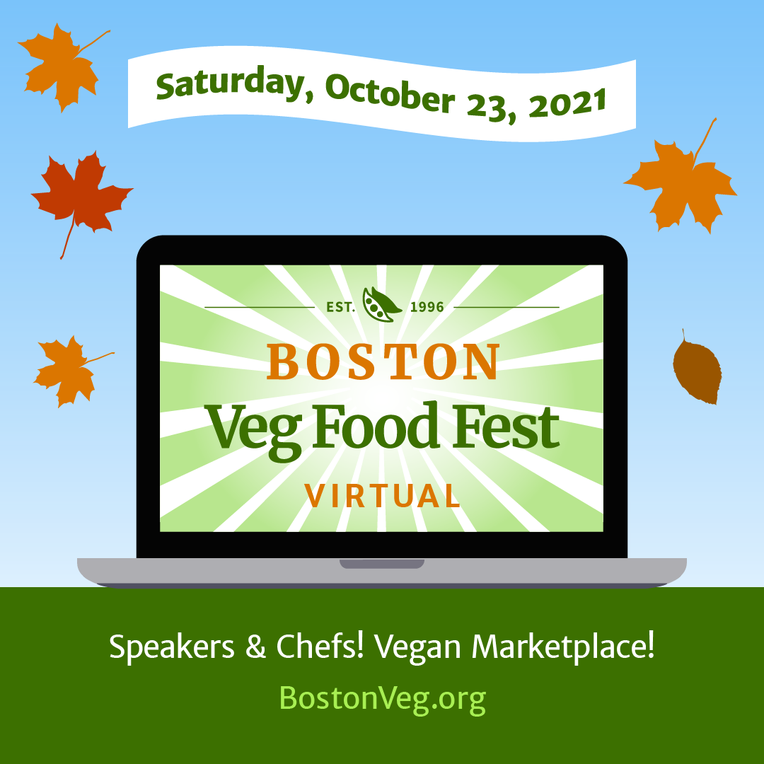 Boston Veg Food Fest, Virtual, Saturday, October 23, 2021: speakers, chefs, vegan marketplace