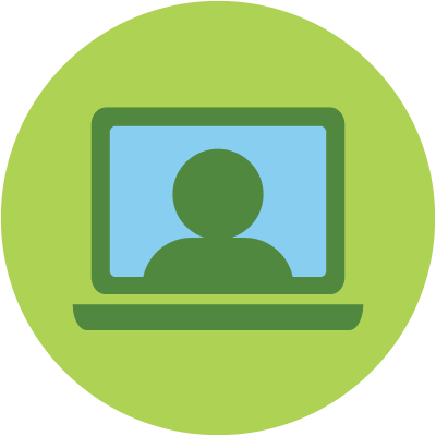 person speaking virtually on a laptop