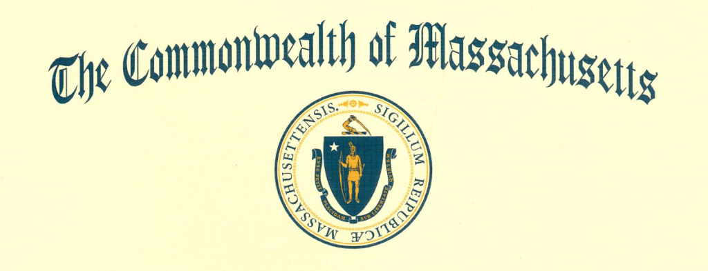Commonwealth of Massachusetts in ornate text with state seal