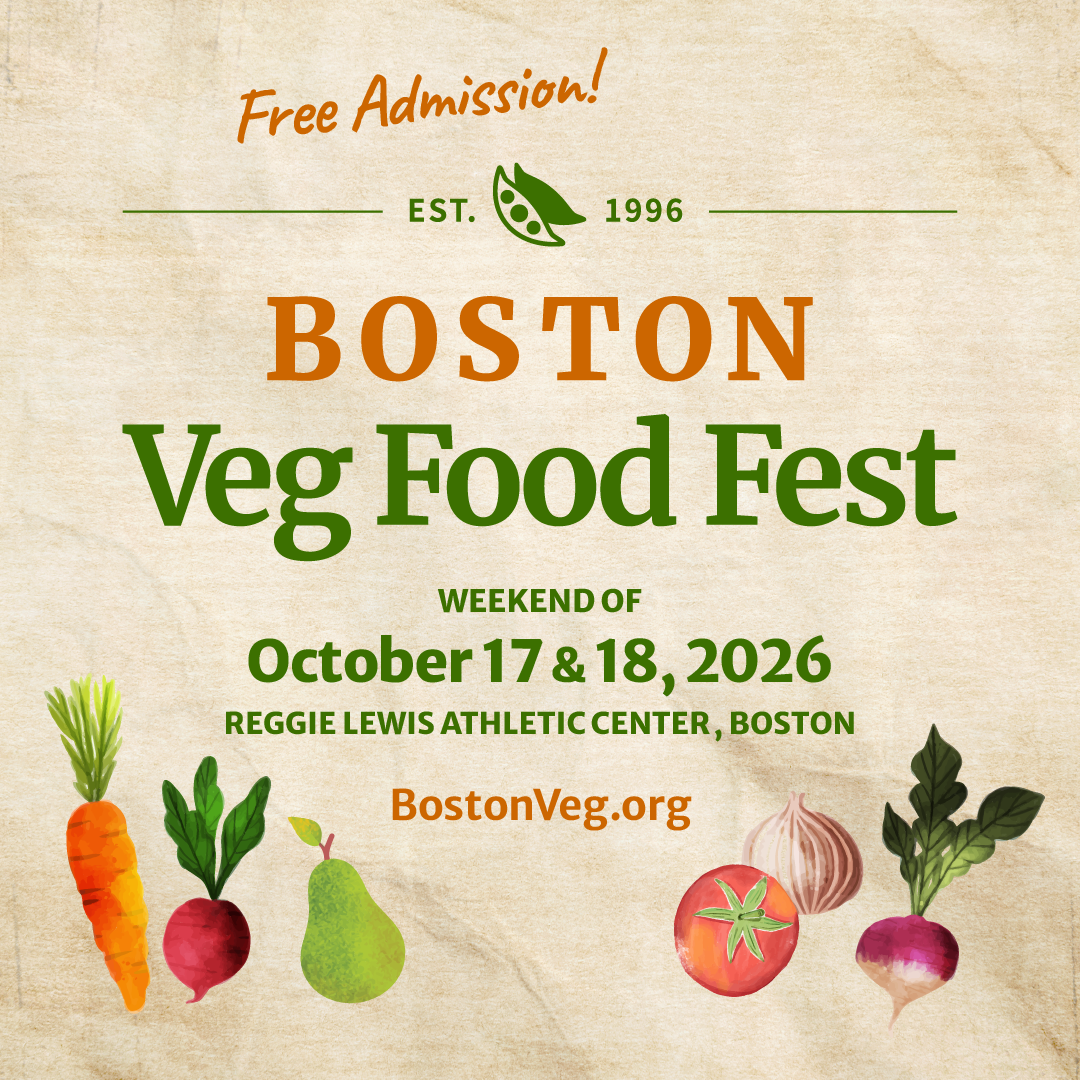 square graphic, Boston Veg Food Fest, October 17 and 18, 2026, Reggie Lewis Athletic Center, Boston, Free Admission