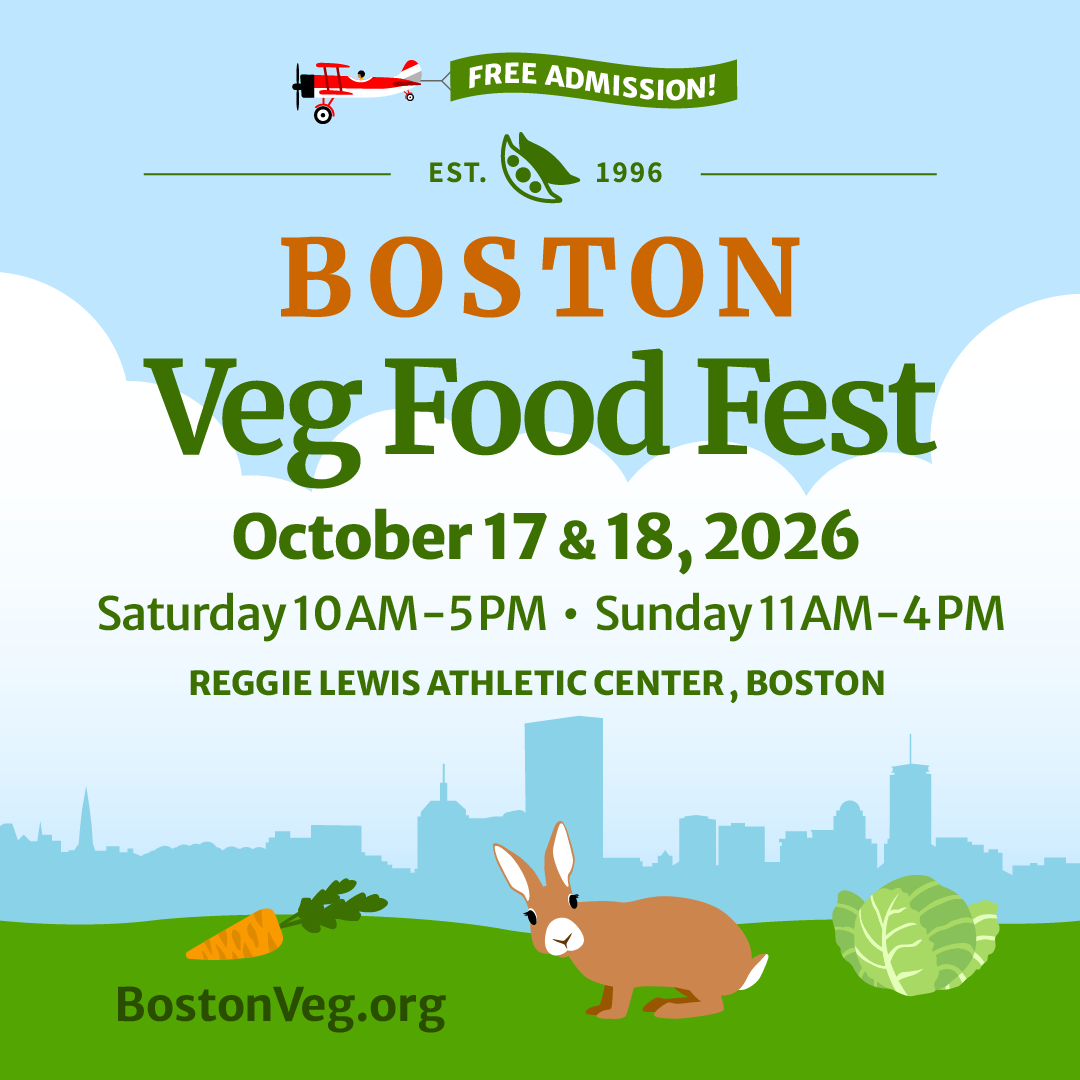 square graphic, Boston Veg Food Fest, October 17 and 18, 2026, Reggie Lewis Athletic Center, Boston, Free Admission
