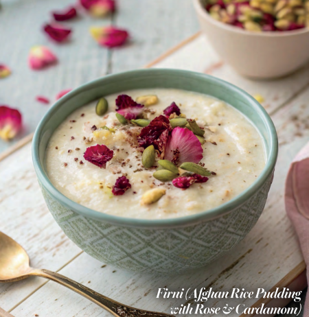 rice pudding with flower petals