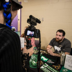 Humane League staffer talks on camera for an interview