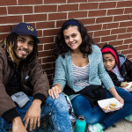 attendees outside eating at Boston Veg Food Fest 2018